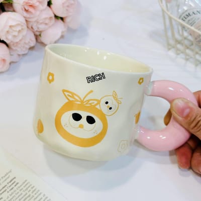 Mug Grande Capacité avec Lettres Manuscrites Tasse en Céramique Petites Fleurs Tasse à Eau Française pour Maison de Filles Tasse Simple 380ML