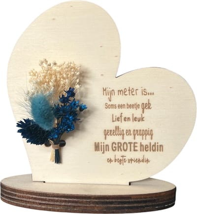 Tekstbord en droogbloemen liefste Meter | BLAUW | METER BEETJE GEK | liefste meter | cadeau meter | jij bent de liefste | meter vragen | meter worden