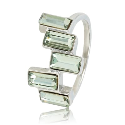 My Bendel - Design Ring Zilverkleurig met 5 Groene Kristalstenen - Ring Zilverkleurig met 5 Blauwgroene Kristalstenen - Hypoallergeen - met Luxe Cadeauverpakking | Sieraden Voor Dames | Maat 16.00 Mm / Maat 50