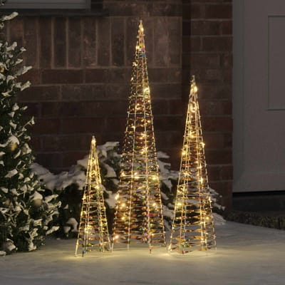 vidaXL - Kerstboom - 3 - st - 90 - LED's - Warmwit - 20 - x - 20 - x - 80 - cm - PET
