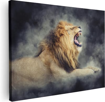 Artaza Canvas Schilderij Brullende Leeuw - 40x30 cm - Klein - Wanddecoratie Dierenkop - Muurdecoratie Woonkamer - Kamer Accessoires