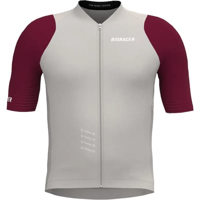 BIORACER Icon Kids - Fietsshirt Zomer - Unisex - Grijs Bordeaux - Korte Mouw - Ademend & Aansluitend - Maat 128