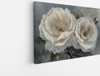 Saammp Canvas Schilderij - Witte Bloemen - blauw - Bloemen - Abstract - 30x20 - Foto op canvas - Wanddecoratie - Muurdecoratie Woonkamer - Kantoor Decoratie