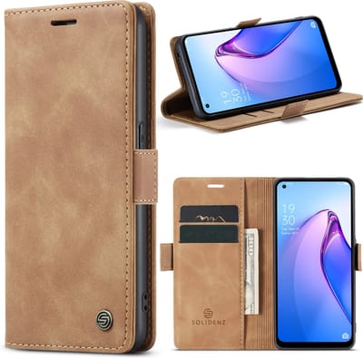 Geschikt Voor Oppo Reno 8 5G Hoesje - Solidenz Urban Bookcase Reno 8 5G - Telefoonhoesje Reno 8 5G - Reno 8 5G Case Met Pasjeshouder - PU Leren Hoes - Draadloos Opladen - Reno8 - Bruin