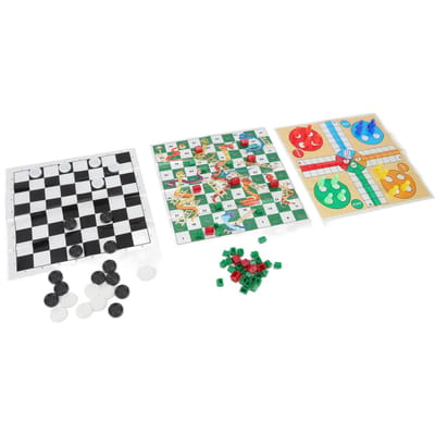 4-in-1 Bordspellen Set Duidelijk Patroon Opvouwbaar Draagbaar Internationaal Dammen Vliegend Schaak voor Kinderen white