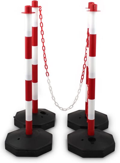 BITUXX - Kettingpaal - Afzetpaal - 4 stuks - Incl. 3x 1,50m ketting - Rood/Wit