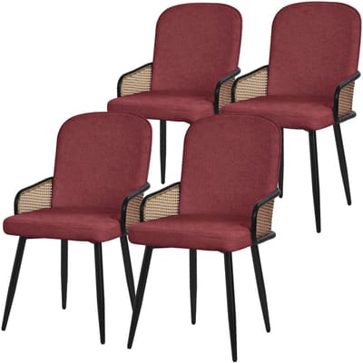 Eetkamerstoelen set van 4 rood met arm & rugleuning, gestoffeerde stoelen voor eetkamer & keuken ML-Design
