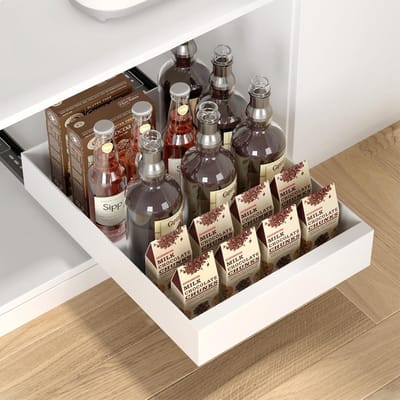 Famanu - Uittrekbare Keukenlade Organizer 30x42x7 cm, telescopische lade voor keukenkast en badkamer, opbergrek zonder boren voor lade organisatie