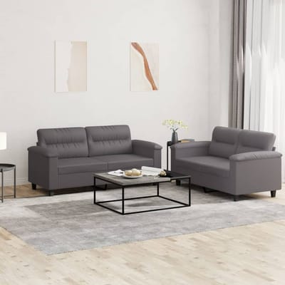 vidaXL - 2-delige - Loungeset - met - kussens - kunstleer - grijs