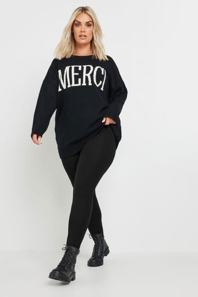 Yours Geribbelde Legging In Zwart Size 42