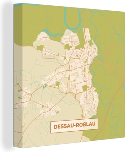 Canvas Schilderij Dessau-Roßlau - Plattegrond - Kaart - Vintage - Stadskaart - 20x20 cm - Wanddecoratie