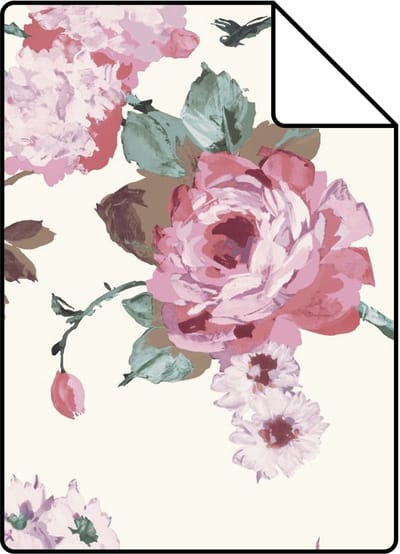 Proefstaal Origin Wallcoverings behang bloemen gebroken wit en licht roze en groen - 26,5 x 21 cm - 347433-S