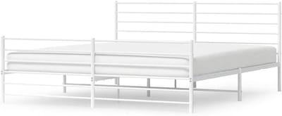 Bedframe Staal - Metalen Bodem - Slaapkamer Inrichting - Praktisch Hoofdvoeteneinde - 193x203 cm - Wit