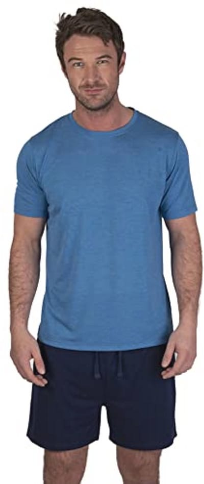 Heren Pyjama Set Midden Blauw Marl/Marine - Comfortabele Loungewear voor Thuis en Slapen