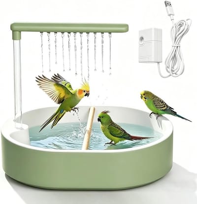 Vogeldouche met circulatiekraan voor vogels, ideaal vogelbad voor kooi en vijverfontein, perfect watersysteem voor parkieten en andere vogels