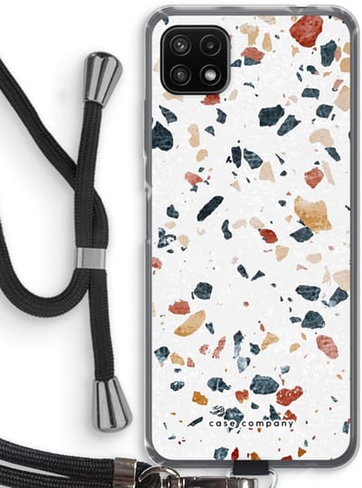 Case Company® - Hoesje met koord geschikt voor Samsung Galaxy A22 5G hoesje met Koord - Terrazzo N°4 - Telefoonhoesje met Zwart Koord - Bescherming aan alle Kanten en Over de Schermrand