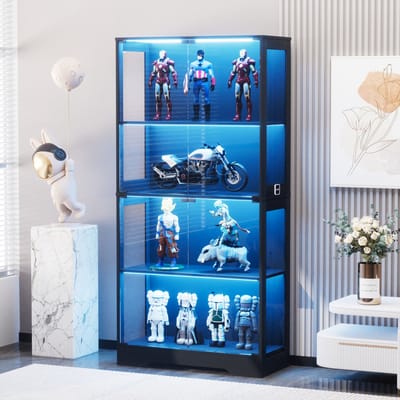 Clruro Vitrinekast - met LED en met deuren - MDF + Glas - Zwart