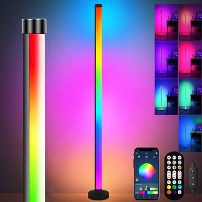 Rosnek Slimme LED-Vloerlamp RGB (16 miljoen kleuren) - Hoeklamp met Bluetooth-APP & Afstandsbediening - Dynamische & Muziekmodi - Sfeerverlichting voor Woonkamer, Slaapkamer, Feest