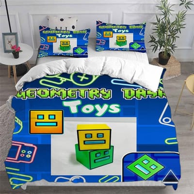 3D Geometry Dash Beddengoedsets Dekbed Quilt Bedovertrek Dekbedovertrek Kussensloop 2-3 Stuks Sets Slaapkamerdecoratie Huishoudtextiel cot size70x133cm2pc