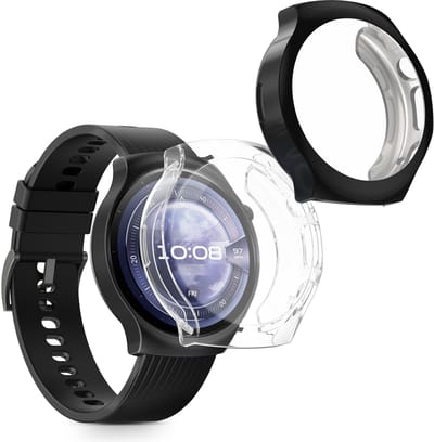 kwmobile 2x smartwatch hoes geschikt voor Huawei Watch 5 46mm hoesje - Siliconen sporthorloge cover - Activity tracker case in transparant / zwart