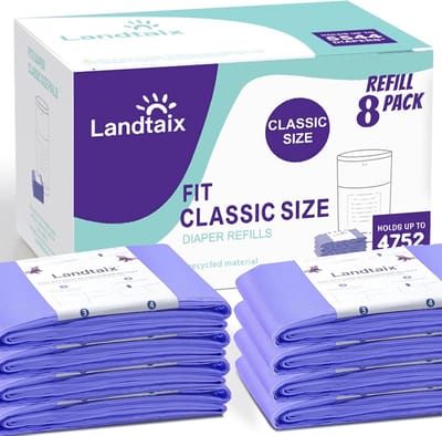 Luiertoebehoren voor Dekor Classic, 8 zakken per verpakking, anti-geurformule, 20% langer, extra dik, compatibel voor luiertoebehoren