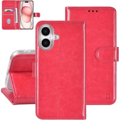 Multimedia & Accessoires PU Lederen Book Case Hoesje geschikt voor Apple iPhone 16 – Roze - Portemonnee – Met Stand – Kaarthouder – Pasjes Houder – 3 Pasjes - Magneet Sluiting – Bookcase