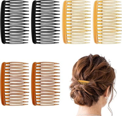 Set van 6 Franse Twist Haarclips voor Dames - Decoratieve Plastic Kammetjes met 14 Tanden in Retro Stijl (Zwart, Licht Koffie, Donker Koffie) - Haaraccessoires voor Elke Gelegenheid