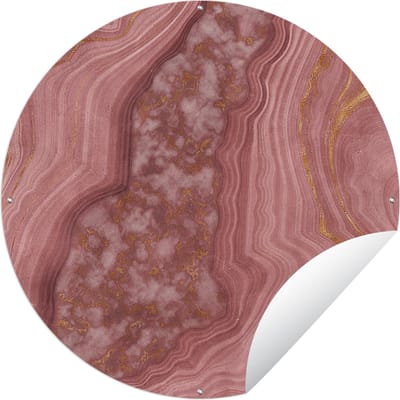 Tuincirkel Roségoud - Agaat - Edelsteen - Abstract - 60x60 cm - Ronde Tuinposter - Buiten