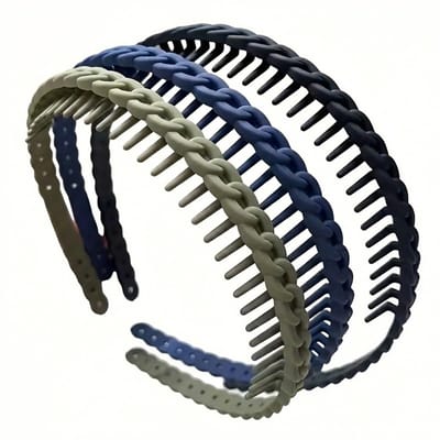 Set van 3 haarbanden diadeem met antislip tanden – gevlochten kunststof hoofdbanden in zwart, blauw en olijfgroen