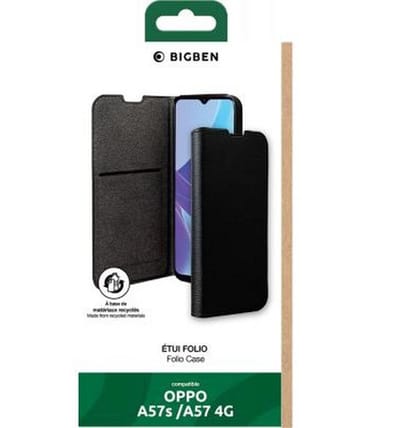 Bigben Connected, Hoesje geschikt voor Oppo A57 / A57S - Folio Wallet met Kaarthouder & Videostandaard, Zwart