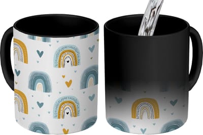 Magische Mok - Foto op Warmte Mokken - Koffiemok - Patroon - Regenboog - Hartjes - Magic Mok - Beker - 350 ML - Theemok