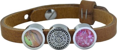 Quiges Leder Armband met 3 Aanschuif Knopen - Dames - RVS - 24cm