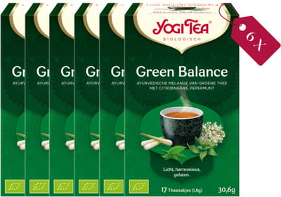 Yogi Tea Green Balance - Biologische Groene Thee met Verbena, Munt en Kardemom voor Innerlijke Balans en Vitaliteit - Tray van 6 Stuks