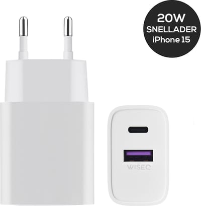 USB & USB C snellader – oplader met 2 poorten – USB C adapter geschikt voor iPhone 17/16/15 en Samsung – wit – WiseQ