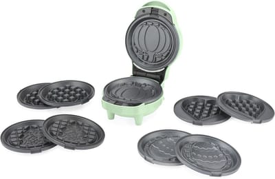 Mini Wafelmaker - Apparaat Bakplaten - Thematisch Bakken - 5 Verwisselbare Platen - 17.8 x 13.9 cm - Groen