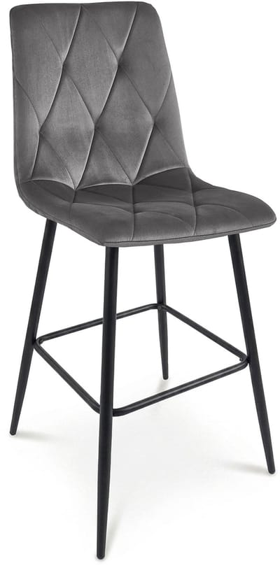 Barkruk LIBRA - Donkergrijs fluweel - Zwarte metalen poten - Modern design