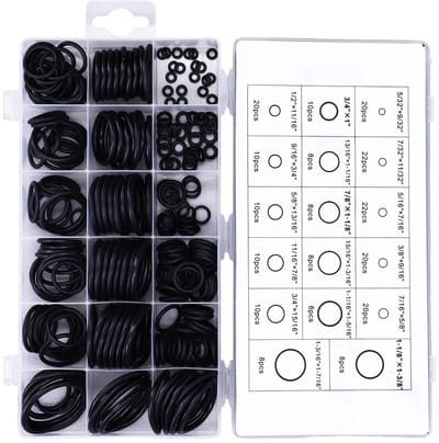 Dailygoods - O-ringassortiment - Rubber afdichtingen - Duurzaam en veelzijdig - Zwart - 222-delige set - Geschikt voor voertuig en elektrische apparaten