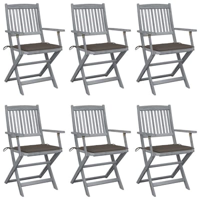 vidaXL - Inklapbare - stoelen - 6 - st - met - kussens - massief - acaciahout