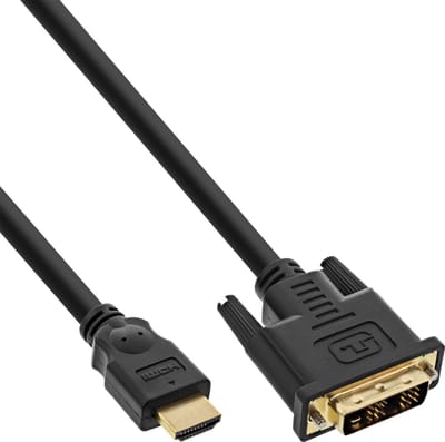 InLine® HDMI-DVI kabel, zwart/goud, HDMI male naar DVI 18+1 male, 1m
