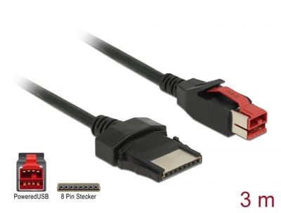 Delock PoweredUSB cable male 24 V > 8 pin male 3 m for POS printers and terminals
