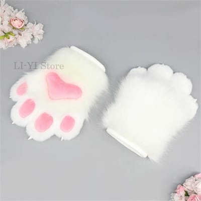 Gants Patte de Chat Anime Kigurumi Fursuit Griffes d'Animaux Poilues Ongles Gants Costume Cosplay Patte d'Animal Poilue Portable Accessoires Cosplay 1 Pair white