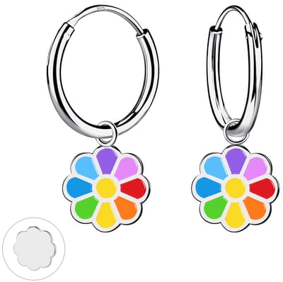 Joy|S - Zilveren bloem bedel oorbellen - oorringen - madelief bedel massief - multicolor - rhodium / gehodineerd