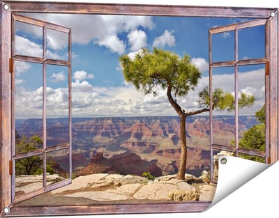 Gards Tuinposter Doorkijk Grand Canyon met Boom - 90x60 cm - Tuindoek - Tuindecoratie - Wanddecoratie buiten - Tuinschilderij