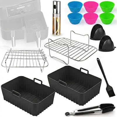 Somstyle Accessoires Set Geschikt voor Ninja Foodi AF140EU, AF300EU, AF400EU, AF500EU & SL400EU Dubbele Airfryer - 19-Delig - Heteluchtfriteuse Mandje - Zwart