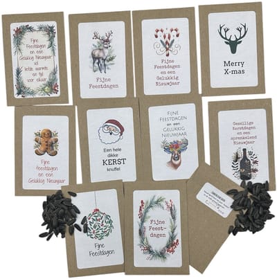 10 zakjes feestdagen, attentie, zonnebloemen, fleurige feestdagen, biologische zaden,kleine attentie,kerstattentie,klein geschenk, bedankje,kerst,kadootje,