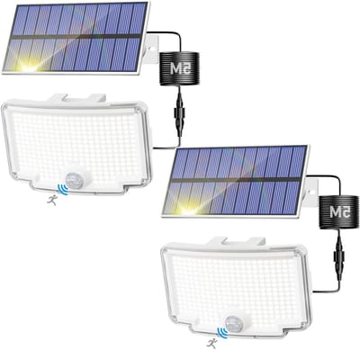 Set van 2 Solar Tuinlampen met Bewegingssensor, 318 LED, 3 Modi, IP65 Waterdicht en Helder Licht voor Buiten en Tuinmuren