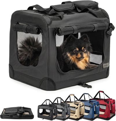 Opvouwbare Hondentransportbox - Draagbox Reismand - Reizen met huisdier - Ventilatie mesh panelen - 50x34x36 cm - Zwart
