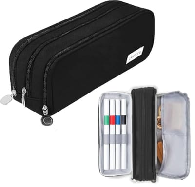 Pennenenvelop voor Studenten - Multifunctionele Etui met 3 Vakken - Ideaal voor School en Kantoor - Zwart
