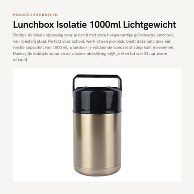 Dailygoods- Lunchbox 1000 ml - Roestvrij Staal - Dubbelwandig - Geïsoleerd - Lichtgewicht - Drukknopontwerp - Voedselcontainer
