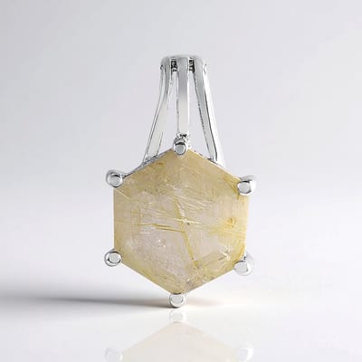 Cavill - Zilveren Hanger - 925 Sterling Zilver Platina Geplateerd - Rutielkwarts 3,62 ct - Zeshoekig Facet - Modern Luxe